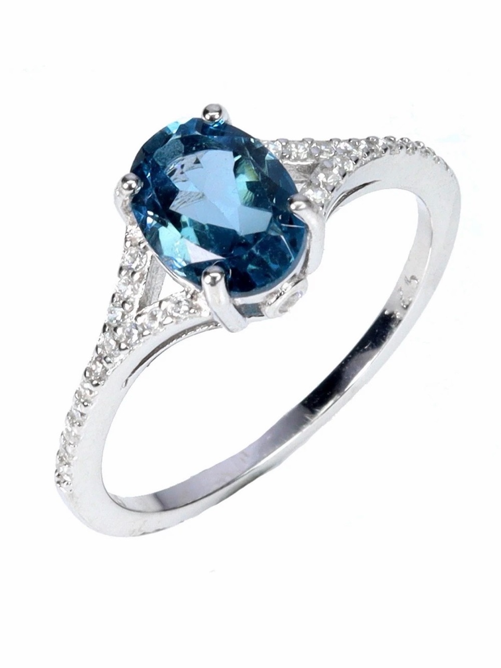 Stunning 1.45CT London Blue Topaz Ring in 14K White Gold Zircon accent Size 6.5
